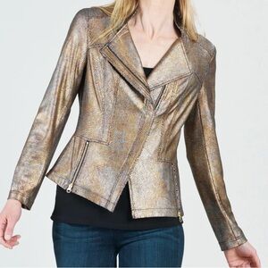 Clara Sunwoo Metallic Liquid Leather Textured Signature Jacket
